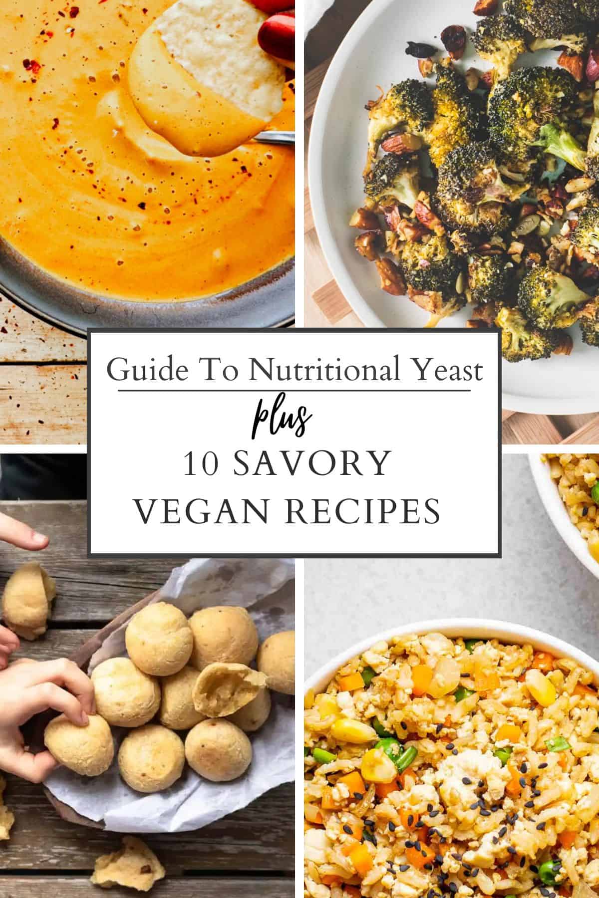 collage of 4 different nutritional yeast recipes.