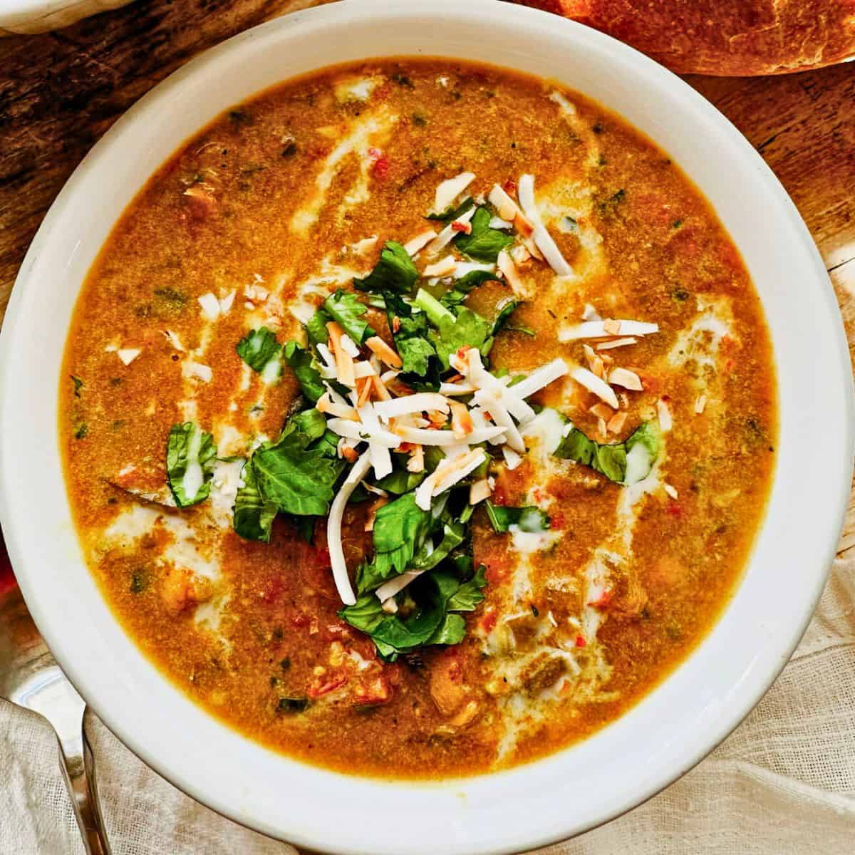 Vegan Chickpea Coconut Curry Soup top view