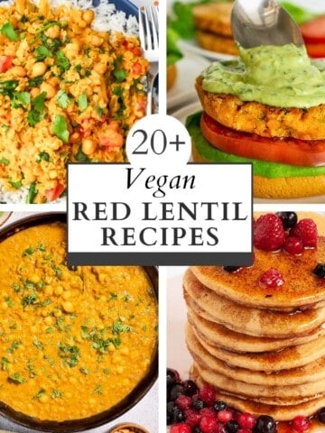 collage of 4 different red lentil recipes