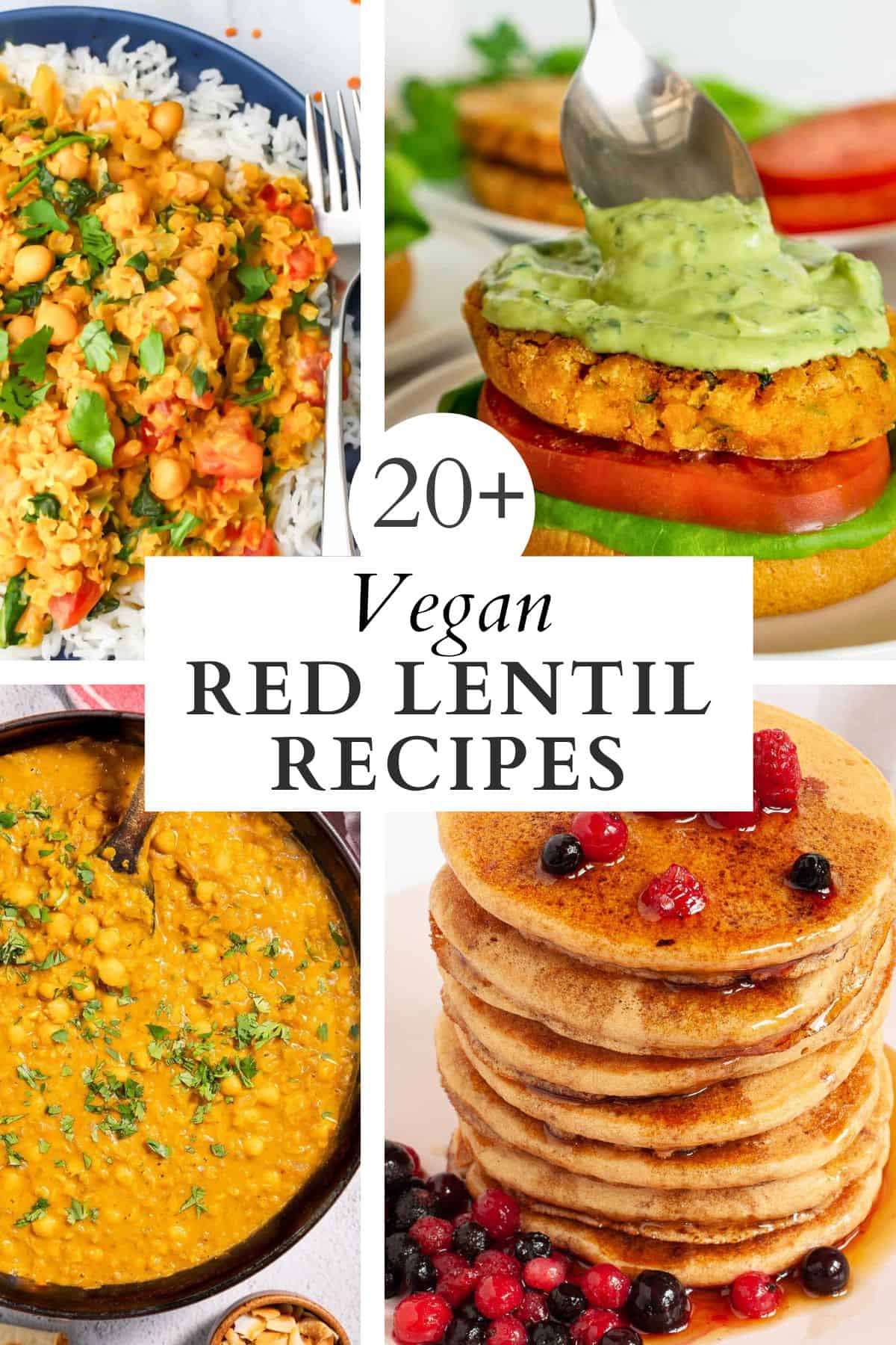 collage of 4 different red lentil recipes