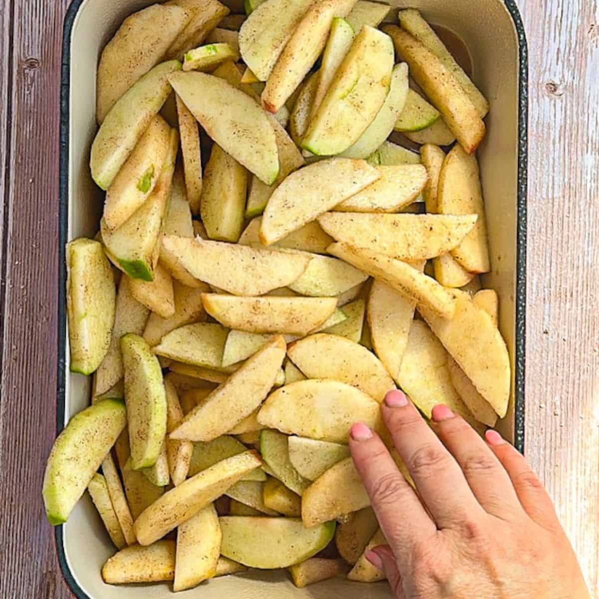 apple crisp filling in baking diish