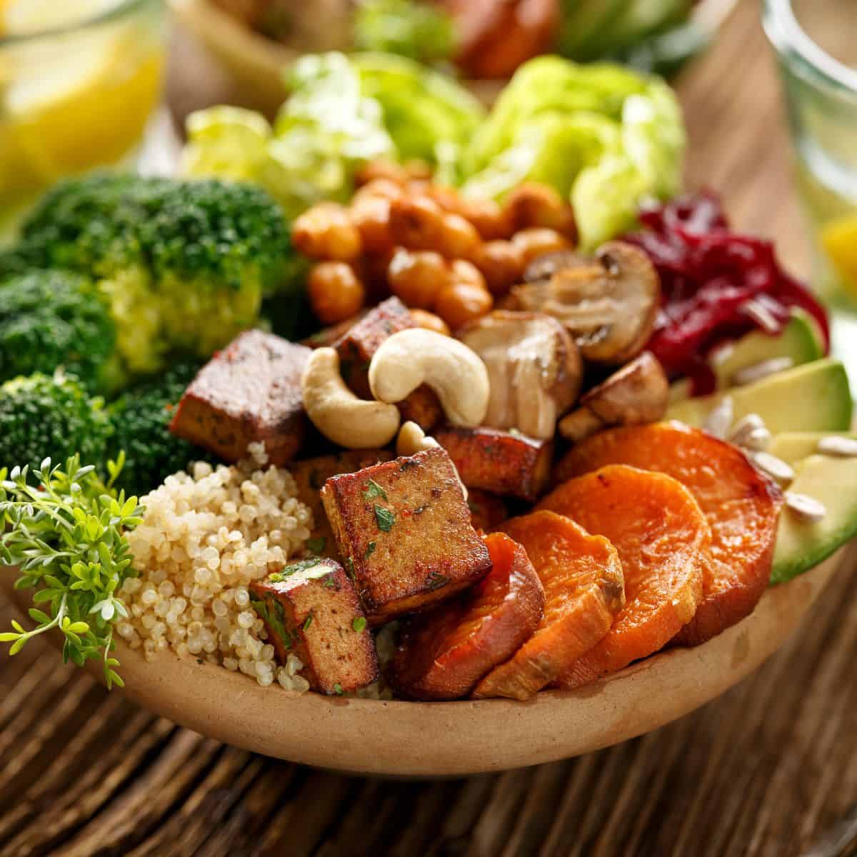 Buddha bowl of mixed vegetables, healthy and nutritious vegan meal