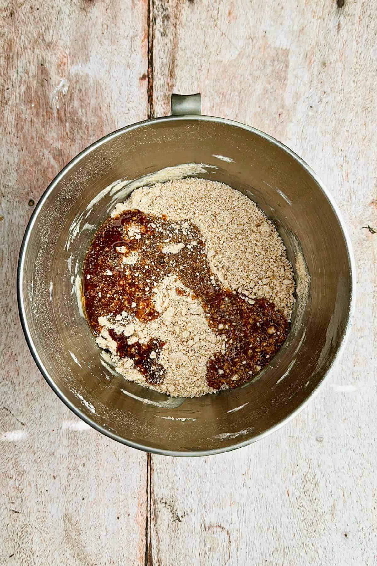 combining wet and dry ingredients for coffee cake cookies