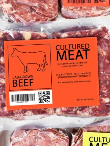 package of meat labeled cultured meat