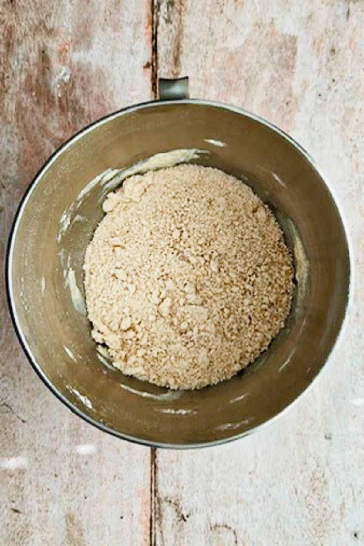 dry mixture for coffee cake cookies in mixer