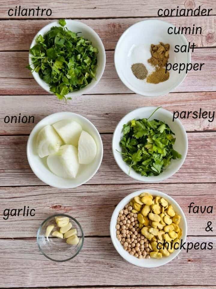 falafel ingredients in bowls
