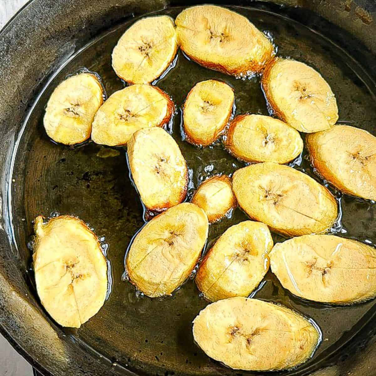 frying sweet plantains in cast iron pan