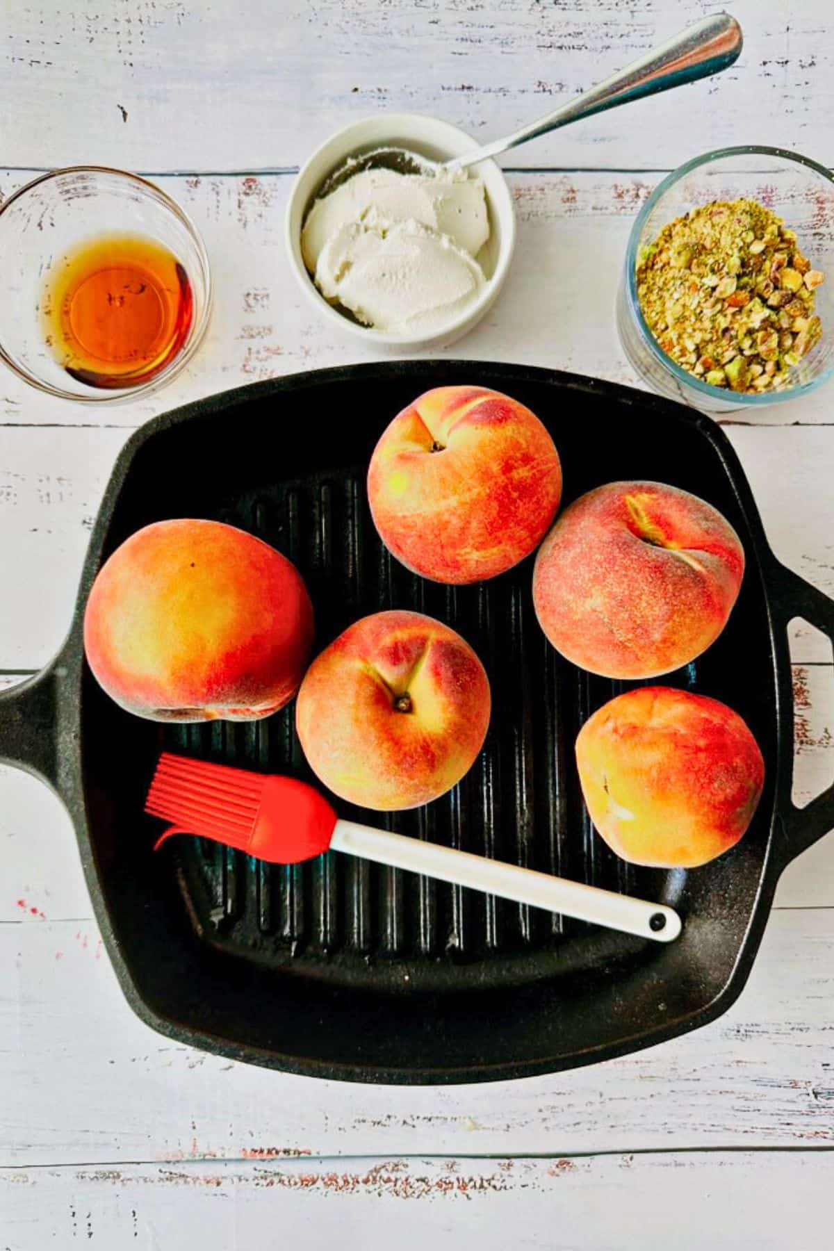 grilled peaches with mascarpone ingredients and equipment top view