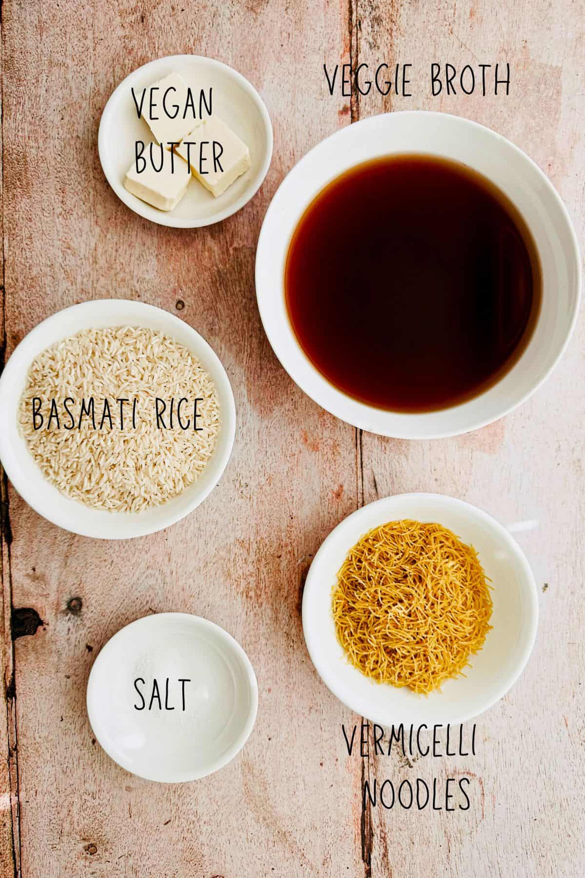 ingredients for Arabic rice with vermicelli noodles