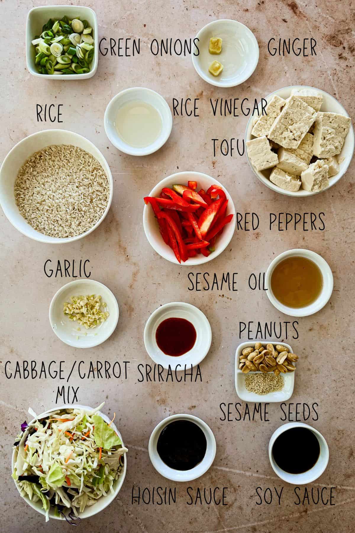 ingredients for Vegan Egg Roll Bowl