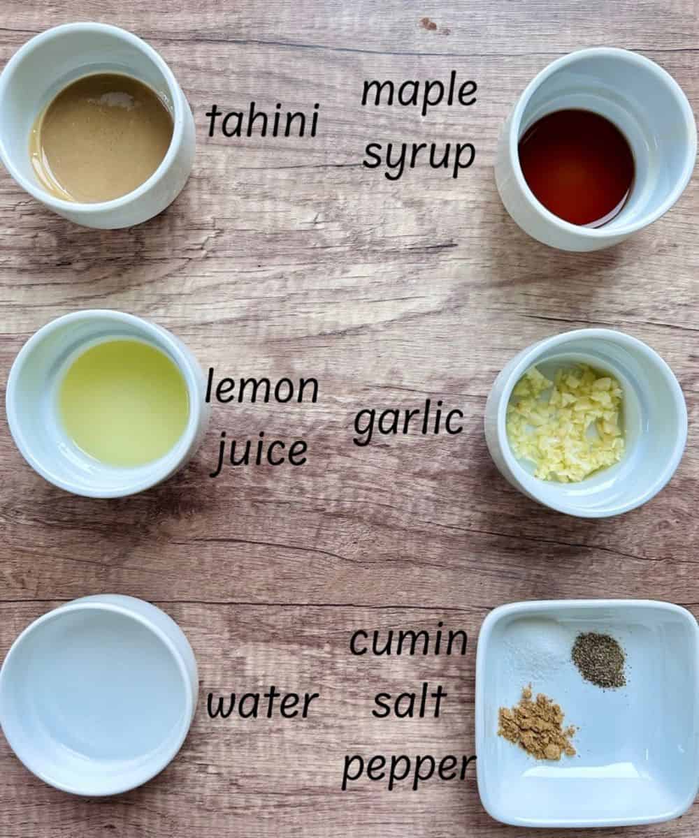 ingredients in bowls for tahini dressing