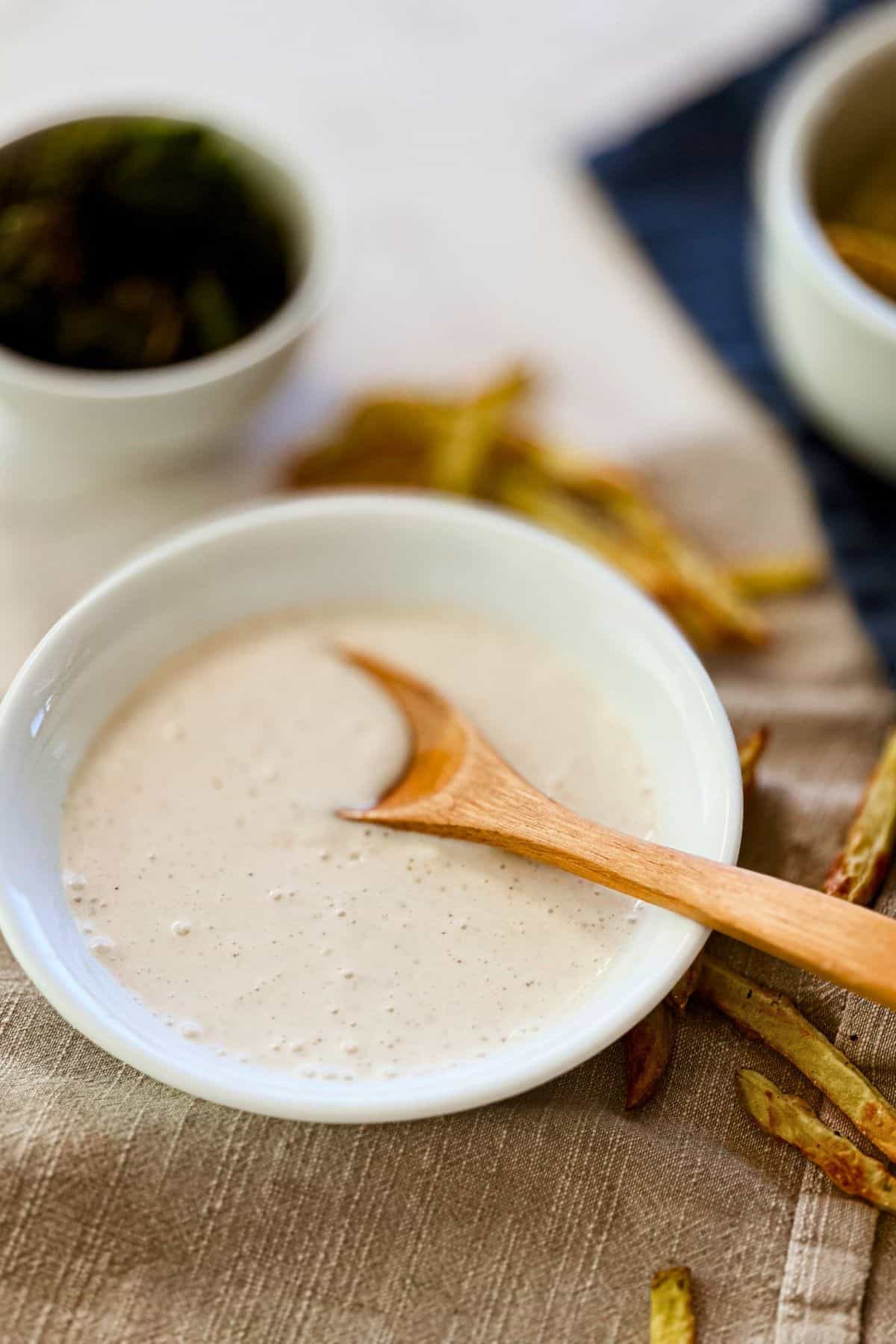 ingredients in a bowl for easy vegan aioli