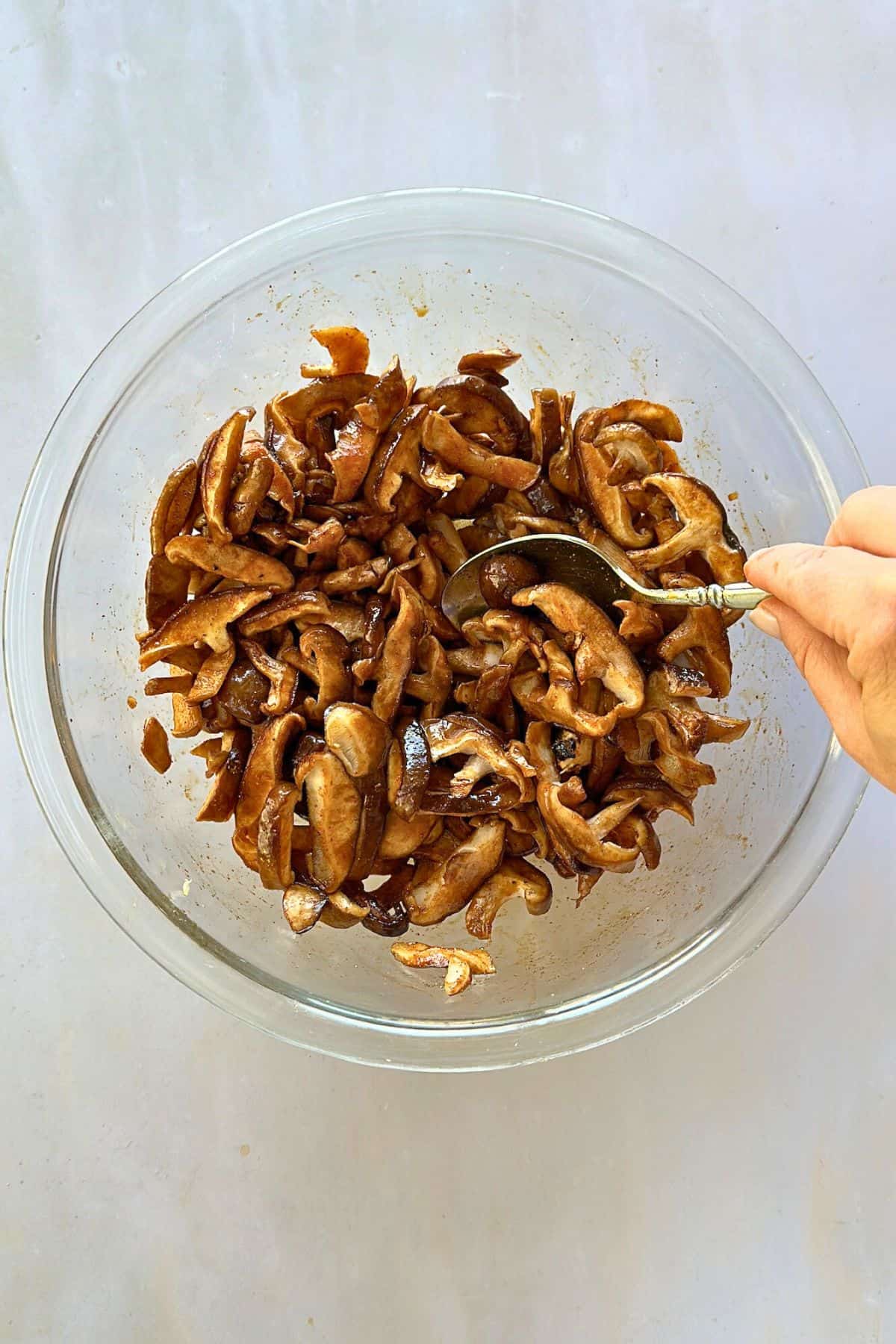 marinating smoky glazed mushrooms