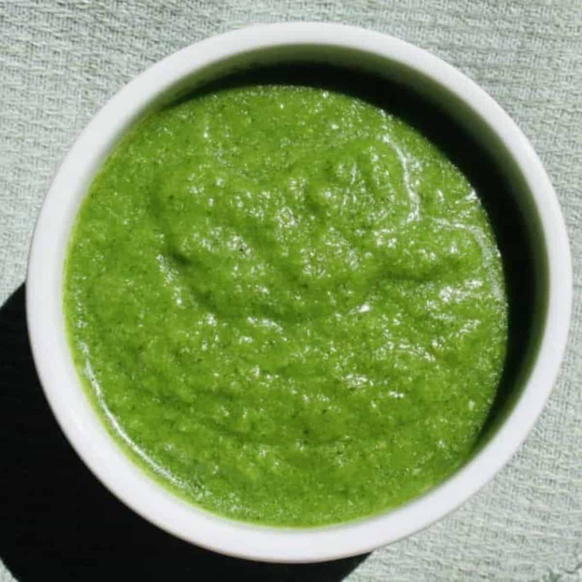 mint chutney in a bowl; top view