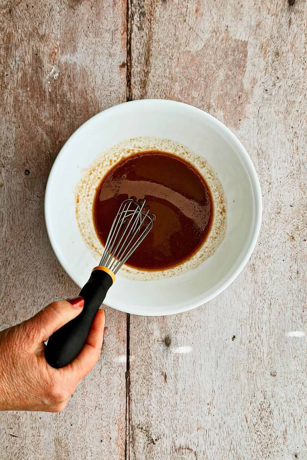 mixing wet ingredients for girls coffee cake cookies