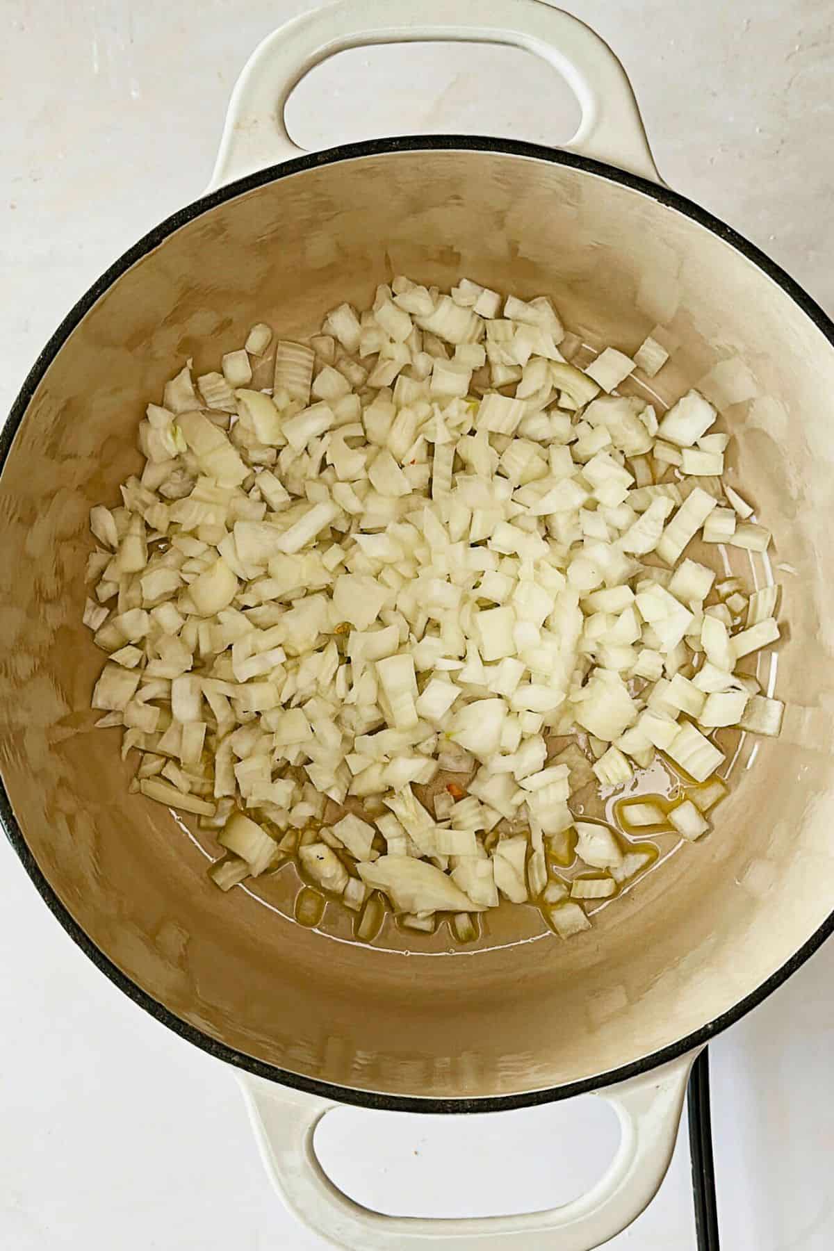 sauteeing onions for vegan tortilla soup