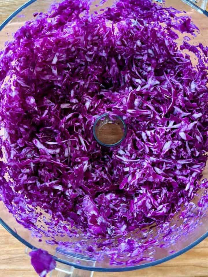 shredded cabbage in food processor