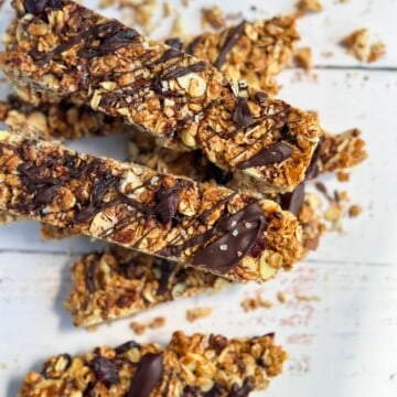 sliced vegan granola bars stacked top view