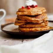 stack of vegan buttermilk pumpkin pancakes