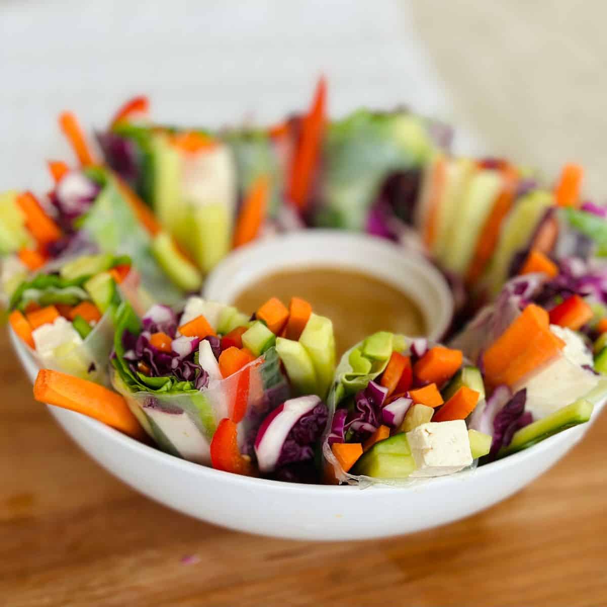 bunch of summer rolls in a bowl