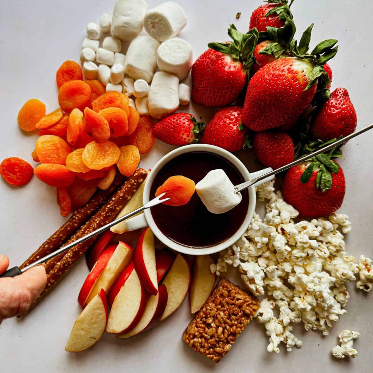 Fondue with dippers surrounding