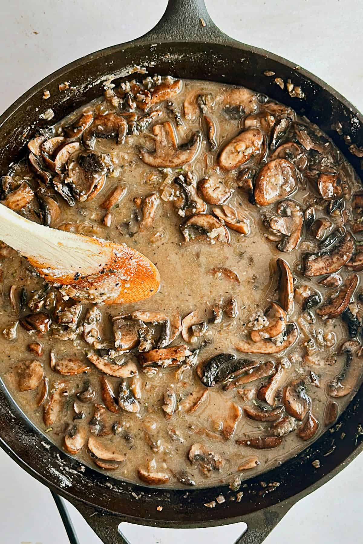 vegan mushroom gravy in pan