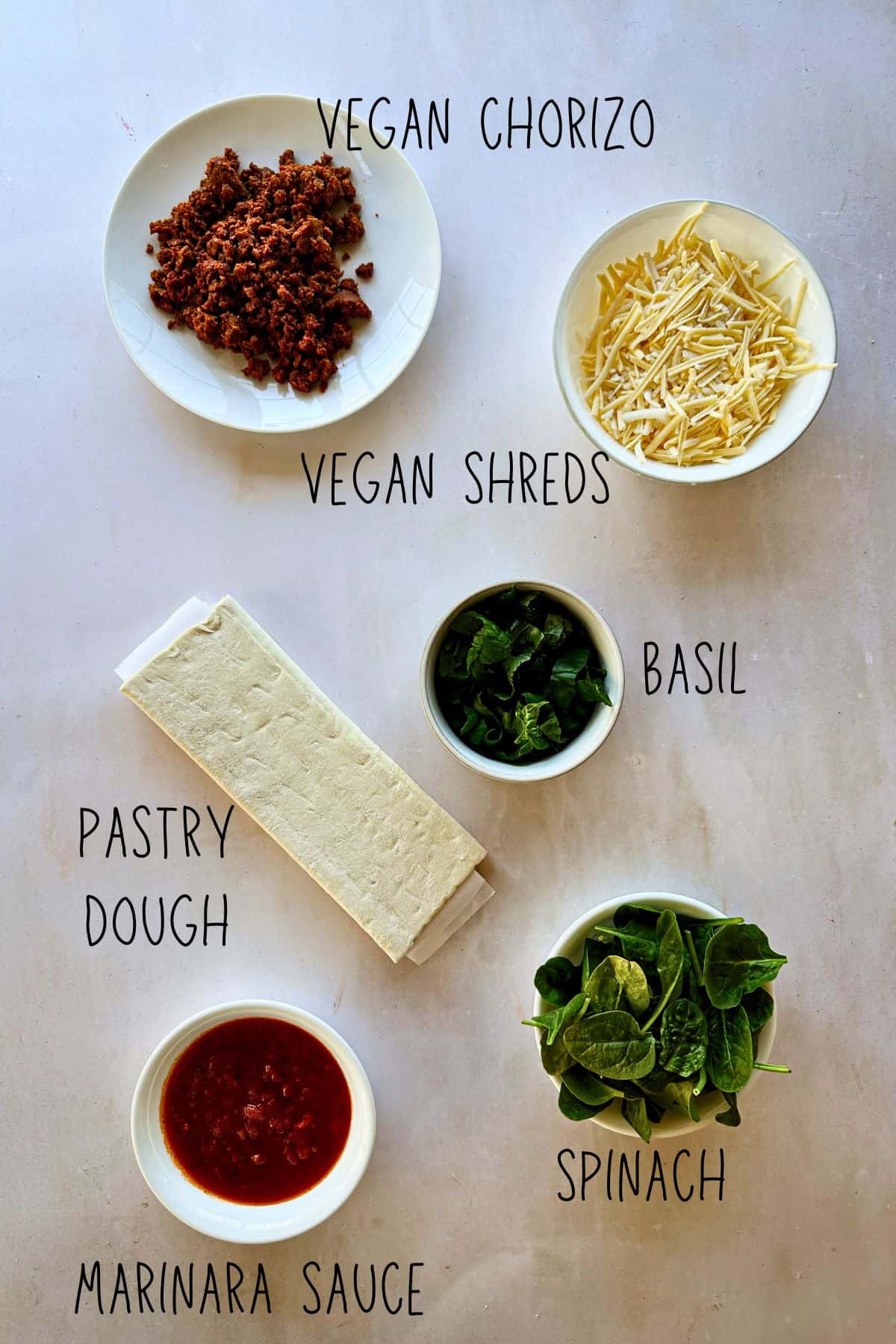 top view of vegan pizza rolls ingredients