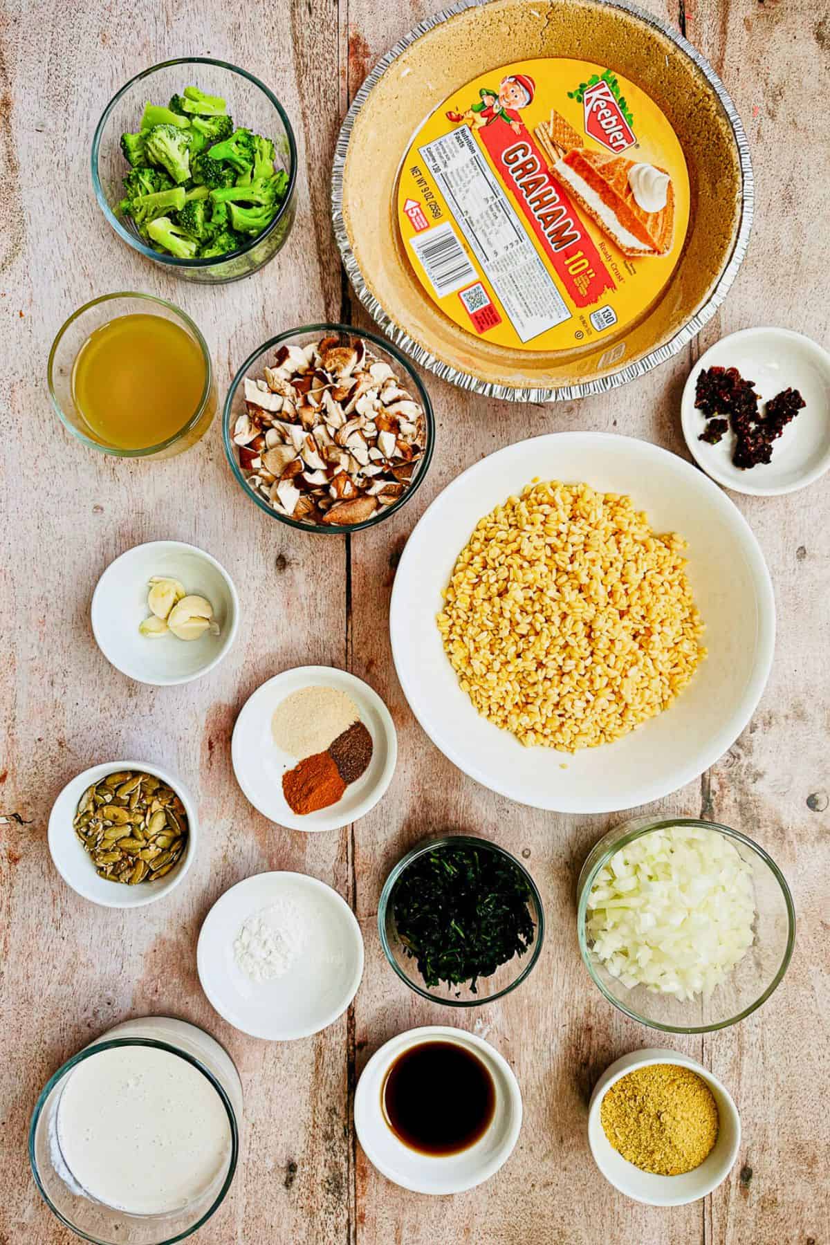 vegan quiche ingredients in bowls