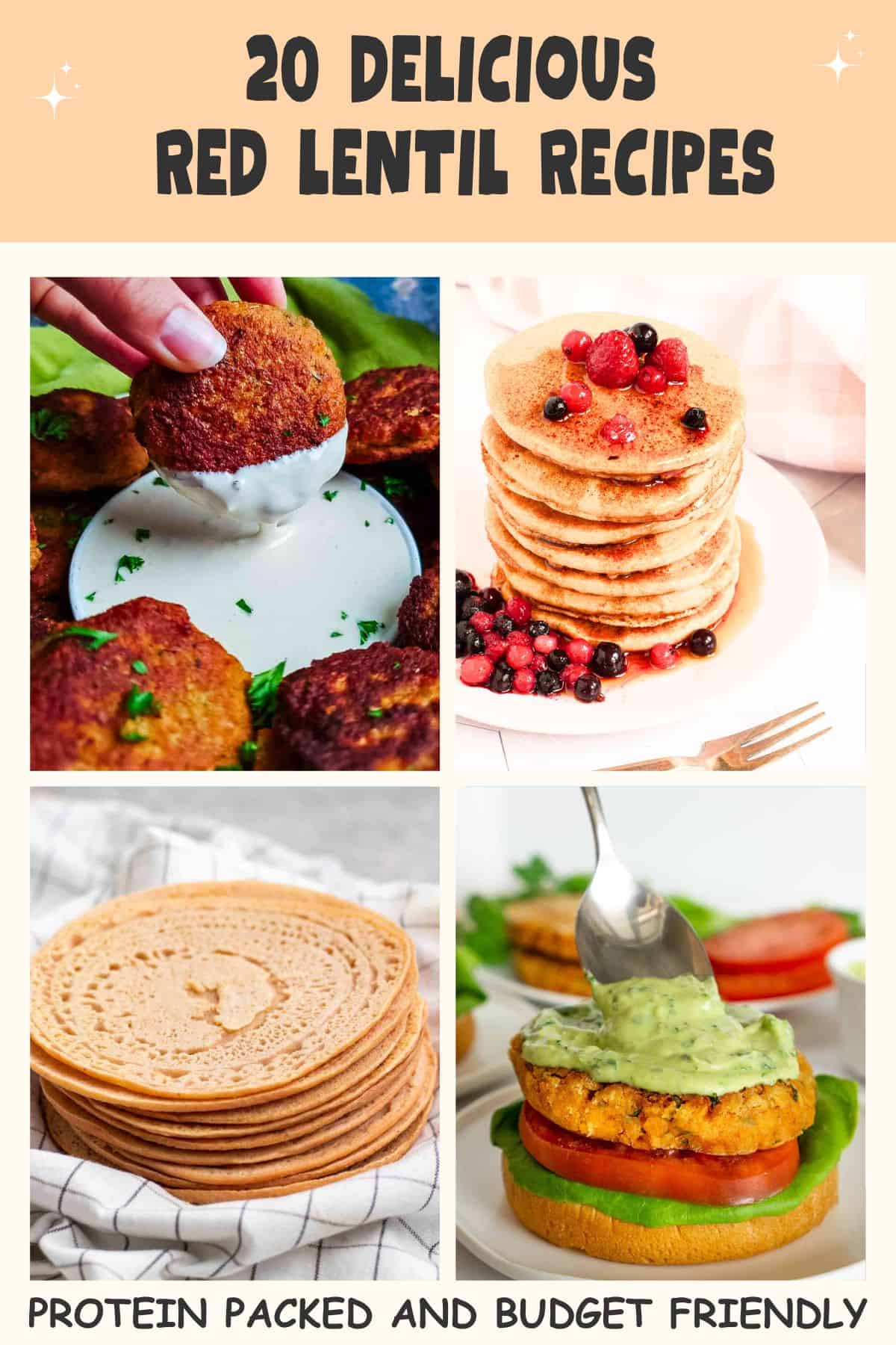 Vegan Red Lentil Recipes Cover -1 red lentil recipes in a collage.