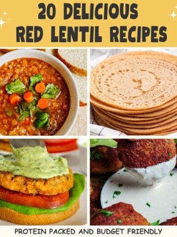collage of red lentil recipes.