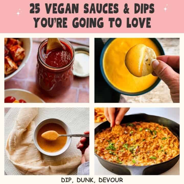 collage of 4 different sauces and dips.