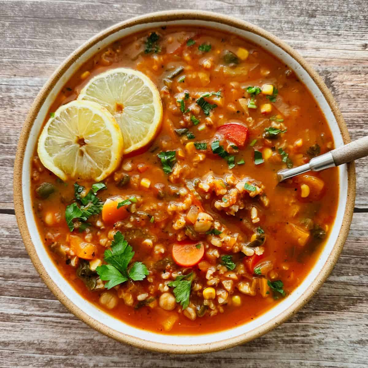 bowl of 10 vegetable soup.