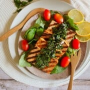 Grilled Chimichurri Tofu on a plate.