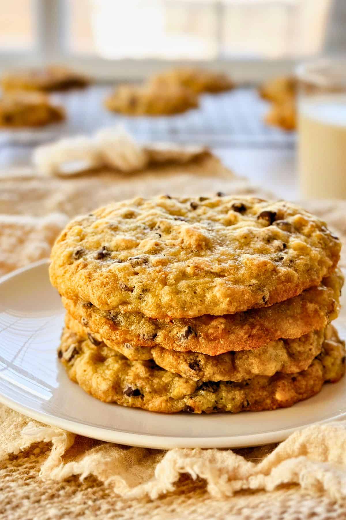 a stack of the cookies on a table.