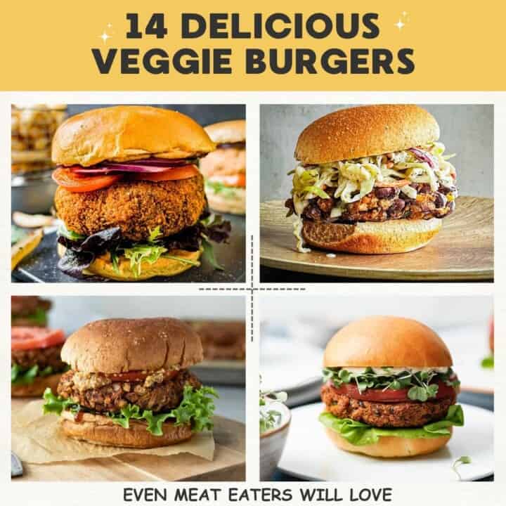 collage of 4 different veggie burgers.