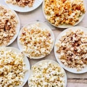 seasoned popcorn on plates.