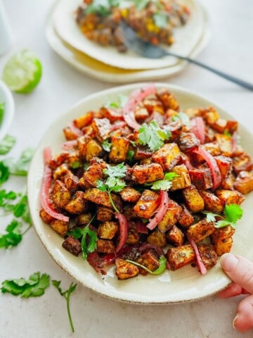 mexican potatoes on a plate.