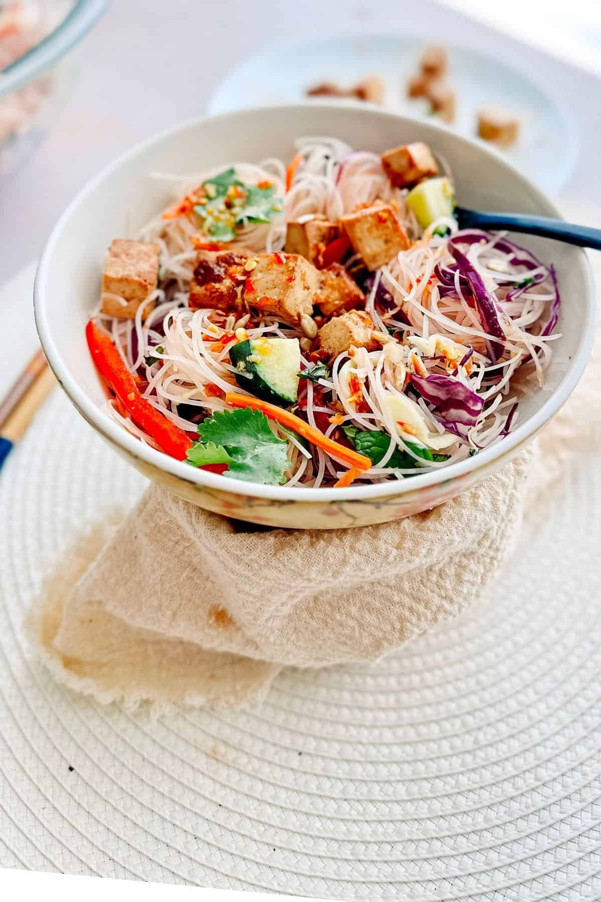 spring roll salad in a bowl.
