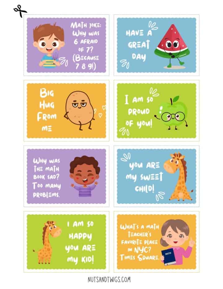 8 samples of the lunch box notes for kids.