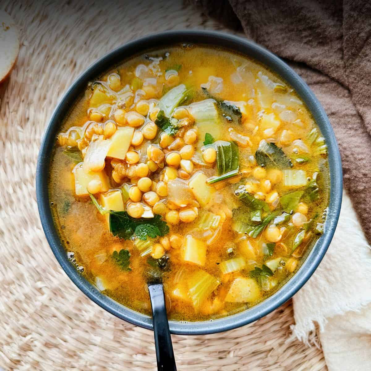 Lemony Brown Lentil Soup